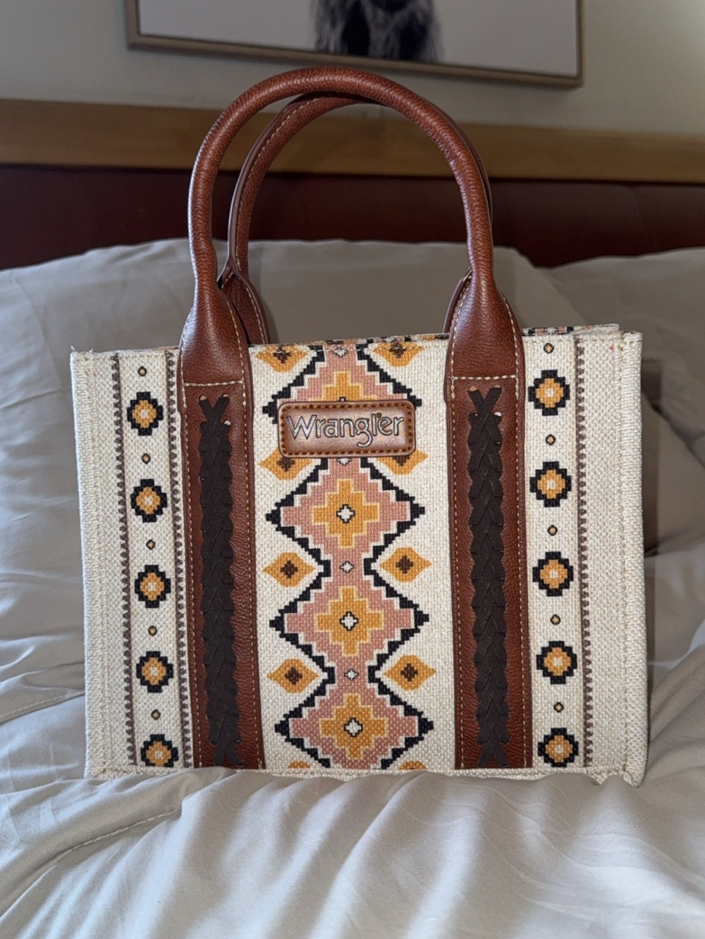Wrangler Cream, Brown & Pink Southwestern Pattern Tote and wallet set